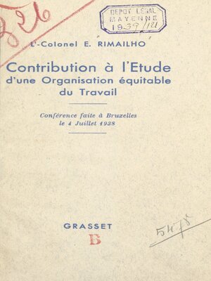 cover image of Contribution à l'étude d'une organisation équitable du travail